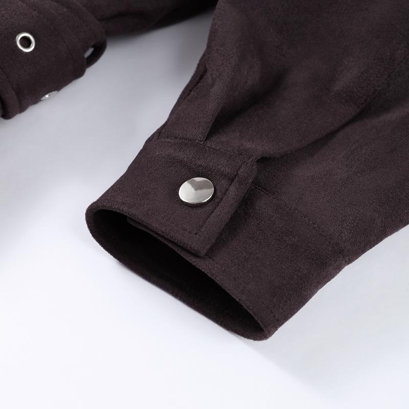 Fashion Women's Short Suede Jackets Belt Lapel Puff Long Sleeve Zipper Pockets Coats 2025 Spring Lady Vintage Street Outwears