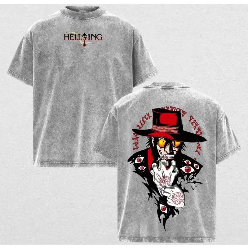 Hot Anime Hellsing Alucard Cool Graphic Tee Men Short Sleeve Clothing Washed Cotton Tshirt Casual T-shirt Harajuku Retro T Shirt