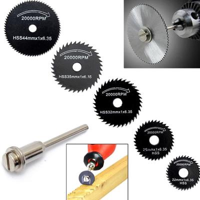 6 Teile/satz 22-44mm Mini HSS Kreissäge Klinge Dreh Werkzeug für Dremel Metall Cutter Power Werkzeug Holz trennscheiben Bohrer Dorn Cutoff