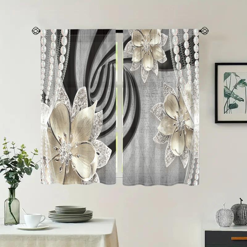 2 bucăți, perdele elegante cu model floral pe fundal perlat - 30% opacitate - potrivite pentru living, bucătărie și decorațiuni interioare