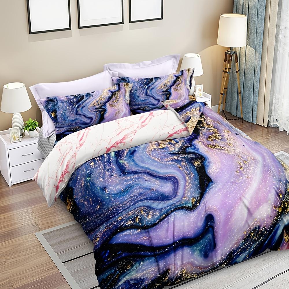 3Pcs Retro Watercolor Marble Bedding Set - Burning Mountain Printed Duvet Cover And Pillowcases (1Pc/2Pcs) - Guest Room