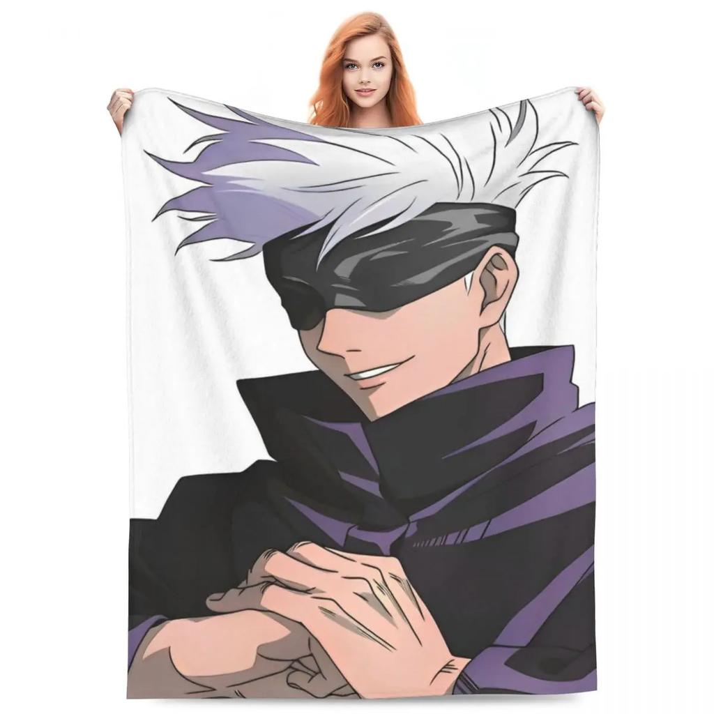 Gojo Satoru Knitted Blanket Anime Jujutsu Kaisen Flannel Throw Blanket Summer Air Conditioning Personalised Soft Warm Bedspreads