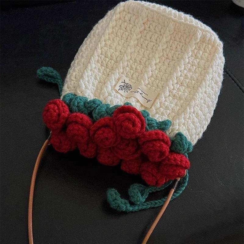 Rose bag, handmade DIY woven wool, rose bouquet, mouth bag, material bag, bucket bag, gift for girlfriend