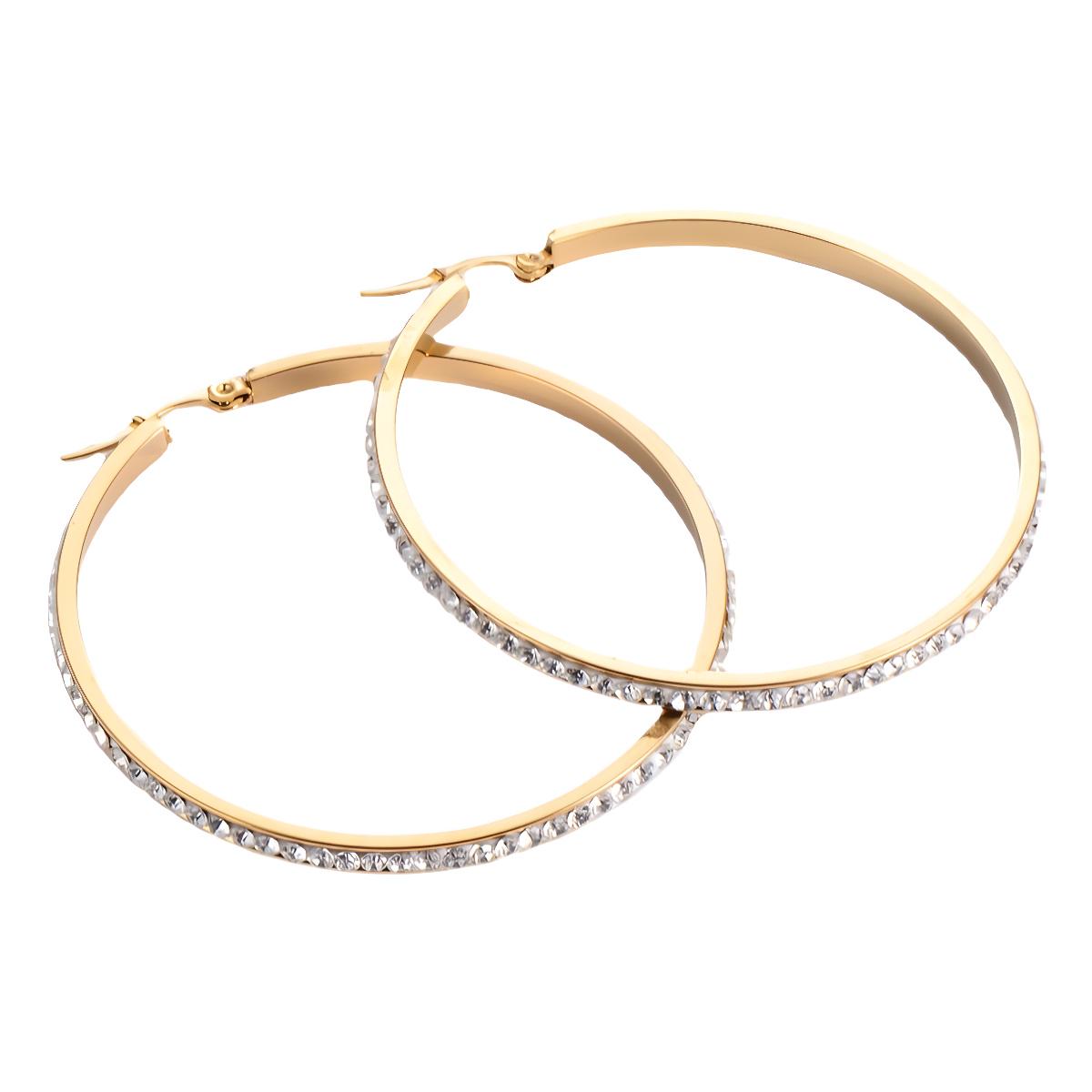 

Women s Bold Gold Rhinestone & Diamond Inlaid Titanium Steel Earrings 15mm