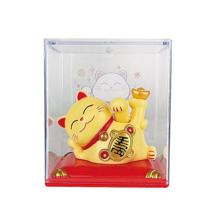 Y Solar Fortune Cat Waving Hand Ornament: Light-Powered Decor for Car, Living Room, or Office Desk