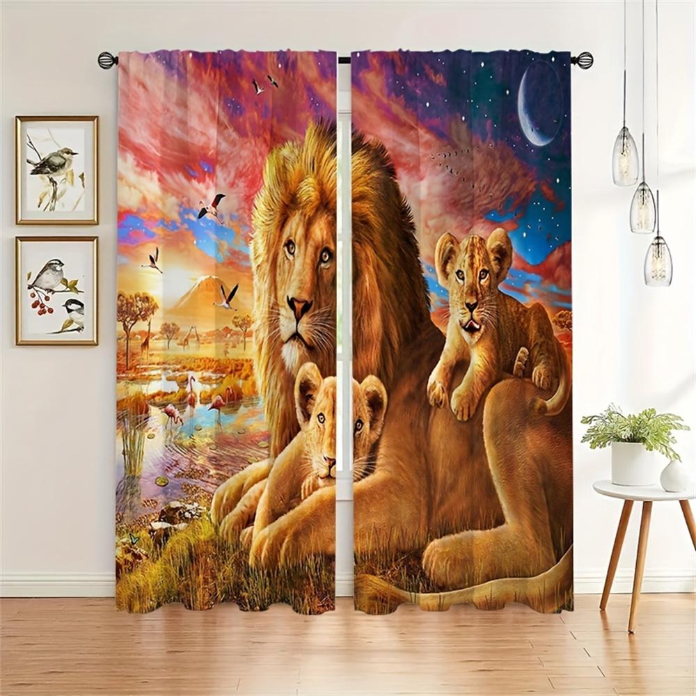 Ästhetische Löwe Rosa Rose Blume Tier Bedruckte Vorhänge für Schlafzimmer Büro Küche Wohnzimmer Arbeitszimmer Fensterdekoration Heimdeko