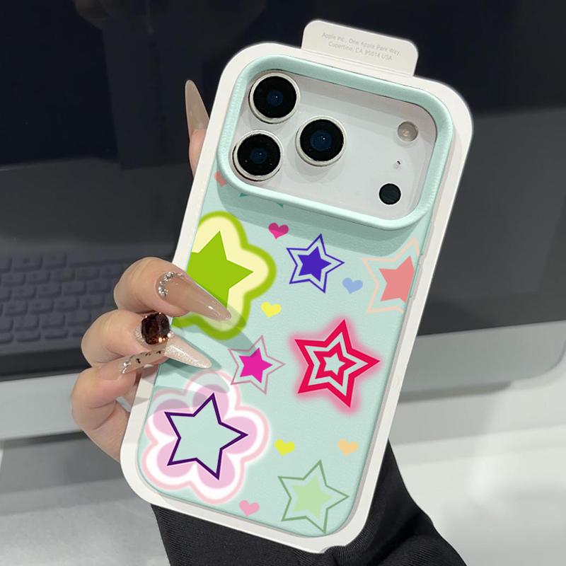 For iPhone 17 Pro Max Case Luxury Blended Colorful Stars Pattern Leather Texture Silicone Cover For iPhone 16 Pro Max 15 14 13 12 11 16E Air