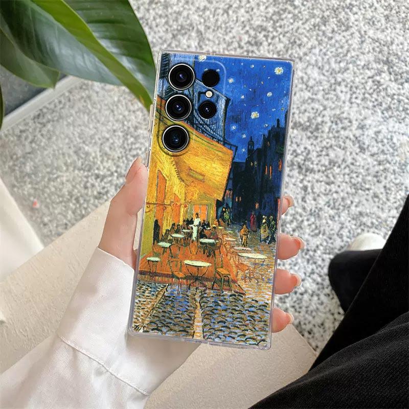 Van Gogh Almond Blossoms Sunflower Starry Phone Case For Samsung Galaxy S25 S24 S23 S21 Ultra S20 FE S22 Plus A55 5G Clear Cover