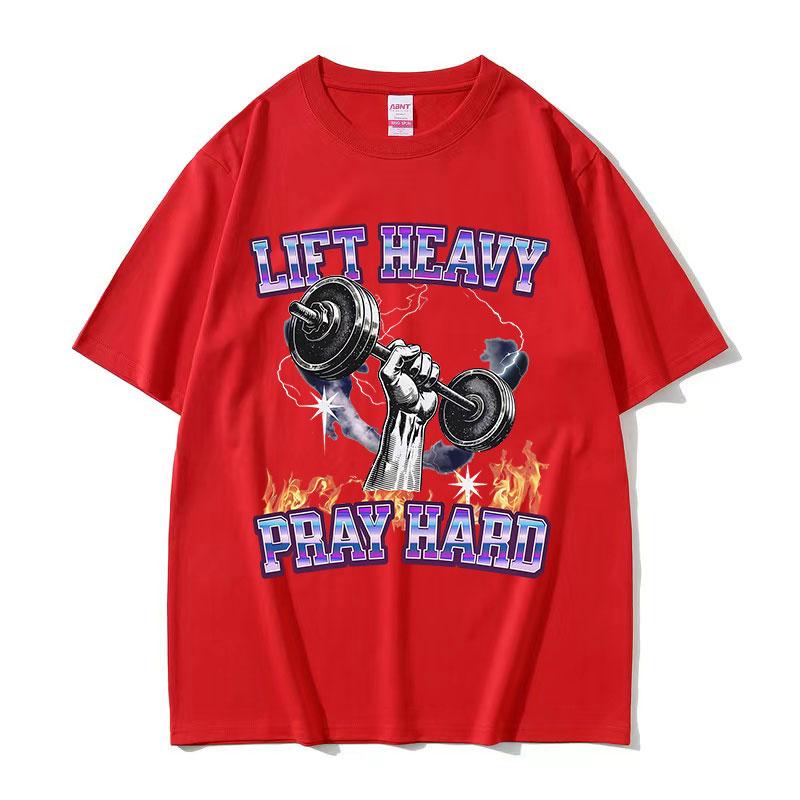 Lift Heavy Pray Hard Funny Gym Meme Tshirt Unisex Casual Oversized 100 Cotton T Shirts Fashion High Quality ONeck Tshirts Tops
