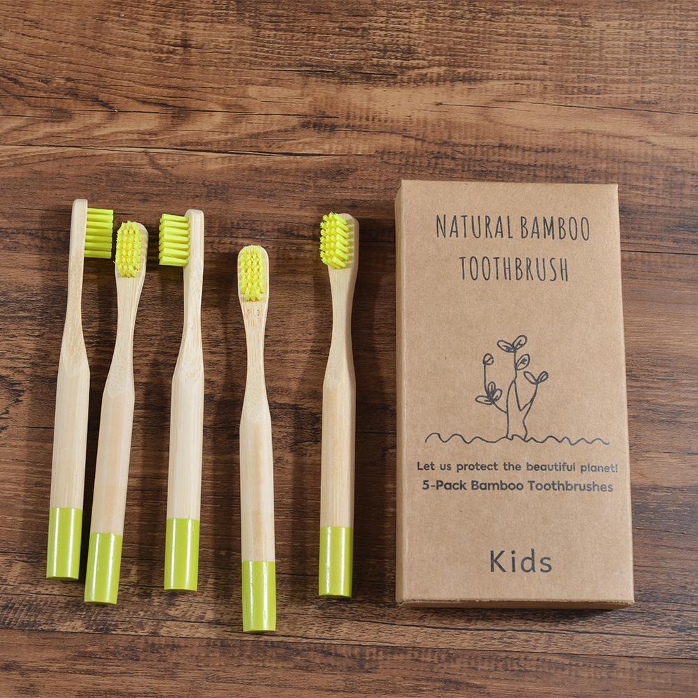 Kids Bamboo Toothbrushes 5 Pack BPA Free Soft Bristles Toothbrush Eco Friendly Natural Bamboo Toothbrush Set Compostable Wooden