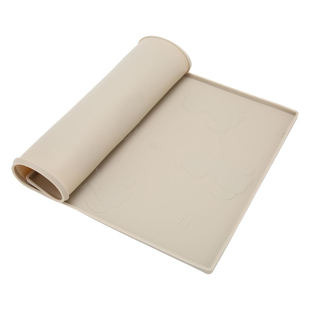 Pet Feeding Mat Puppy Pattern Waterproof Slip Resistance Small Food Grade Silicone Dog Food Mat for Floors Beige
