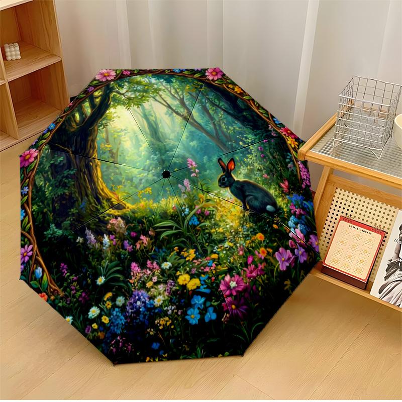 

Moonlit Rabbit Scene (2) Printed umbrella windproof folding umbrella portable sun and rain umbrella suitable for gifting