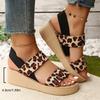 Fashion Summer Leopard Open Toe Sandals for Women Fashion Back Strap Med Heel Sandal Woman 2025 Thick Platform Wedge Sandals Female