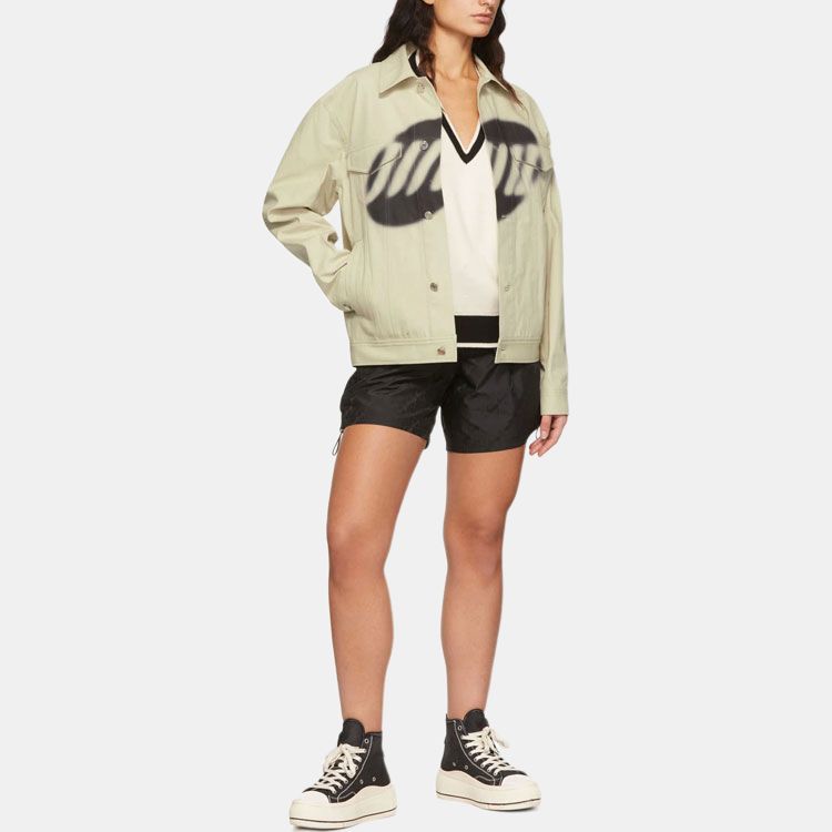 We11done Ss22 Spray Logo Geometric Pattern Vintage Denim Jacket Unisex Jacket Khaki WD-JK1-22-127-U-BG