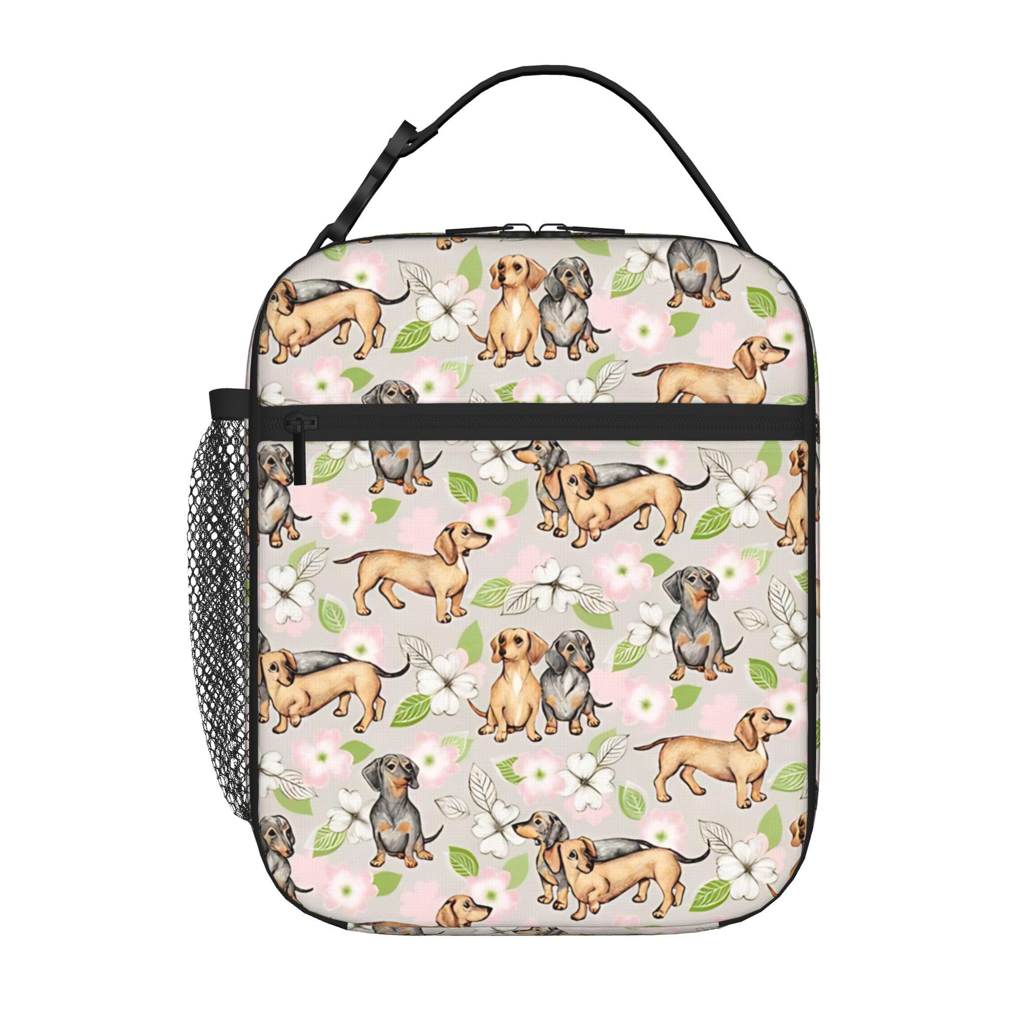 1 Piece Portable Lunch Container Dogwood Blossoms  Zipper Closure Durable Pocket Dachshunds  For Lunch Lunch Box Bag One Size