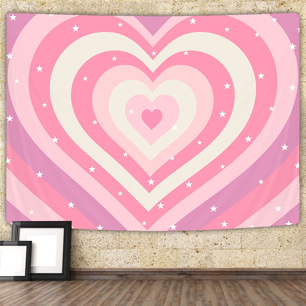 Cute Pink Heart Print Pattern Tapestry Home Bedroom Home Living Room Dormitory Wall Decor Background Cloth Tapestry
