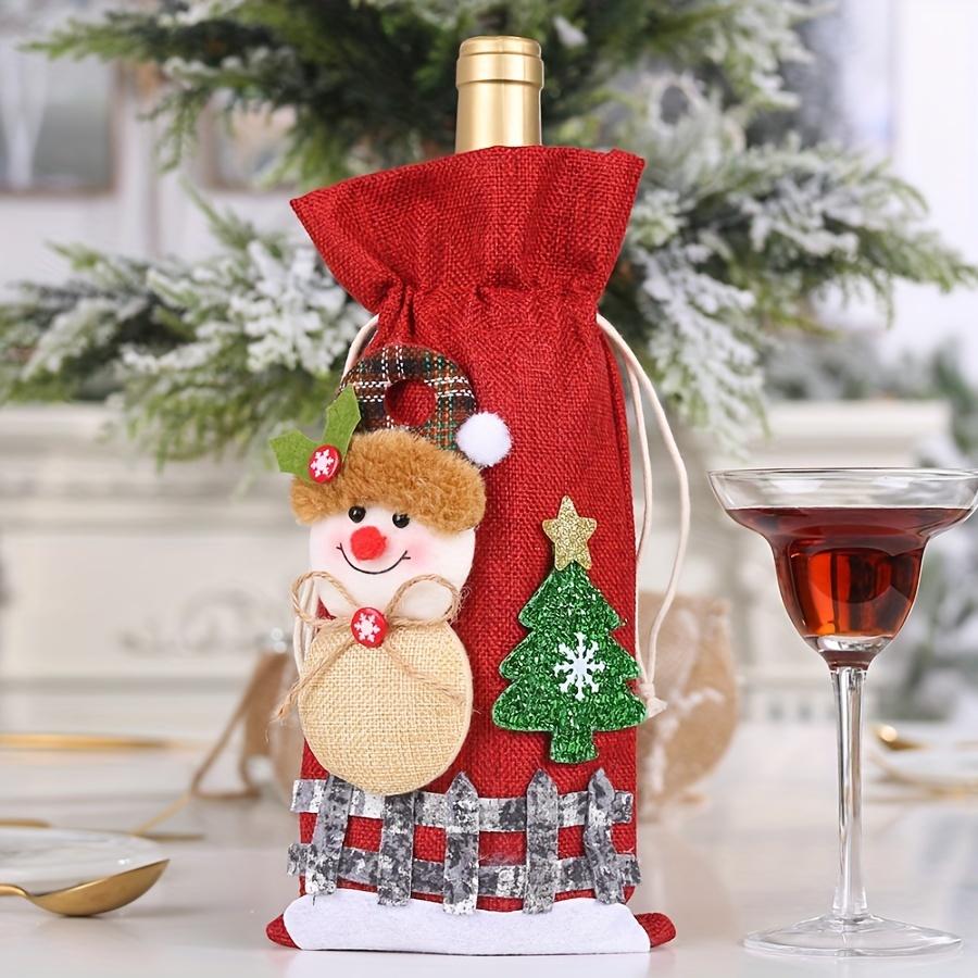 1Christmas Wine Bottle Bag Holiday Party Table Decorations Santa Claus Snowman Cartoon Drawstring Wine Bottle Cover Doll Packagi