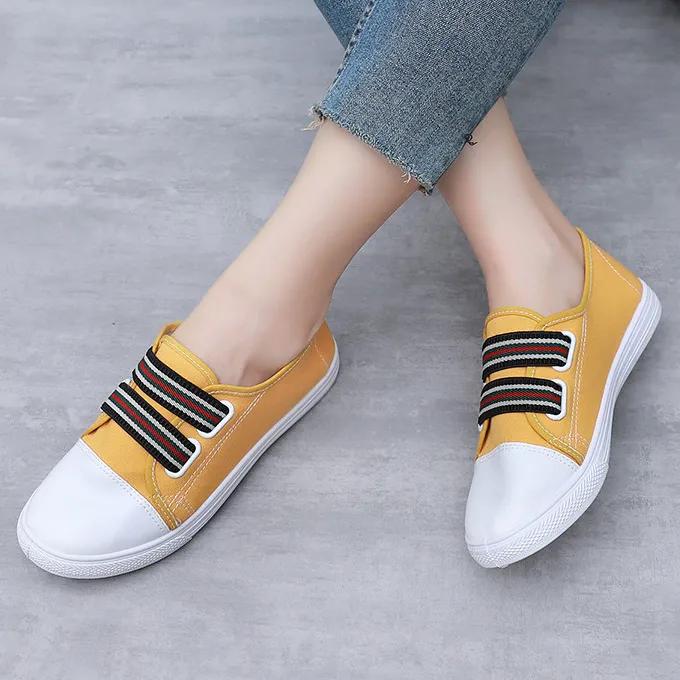 Zapatos De Mujer Women Classic Round Toe White Canvas High Quality Anti Skid Slip on Flat Shoes Lady Black Shoes A1457