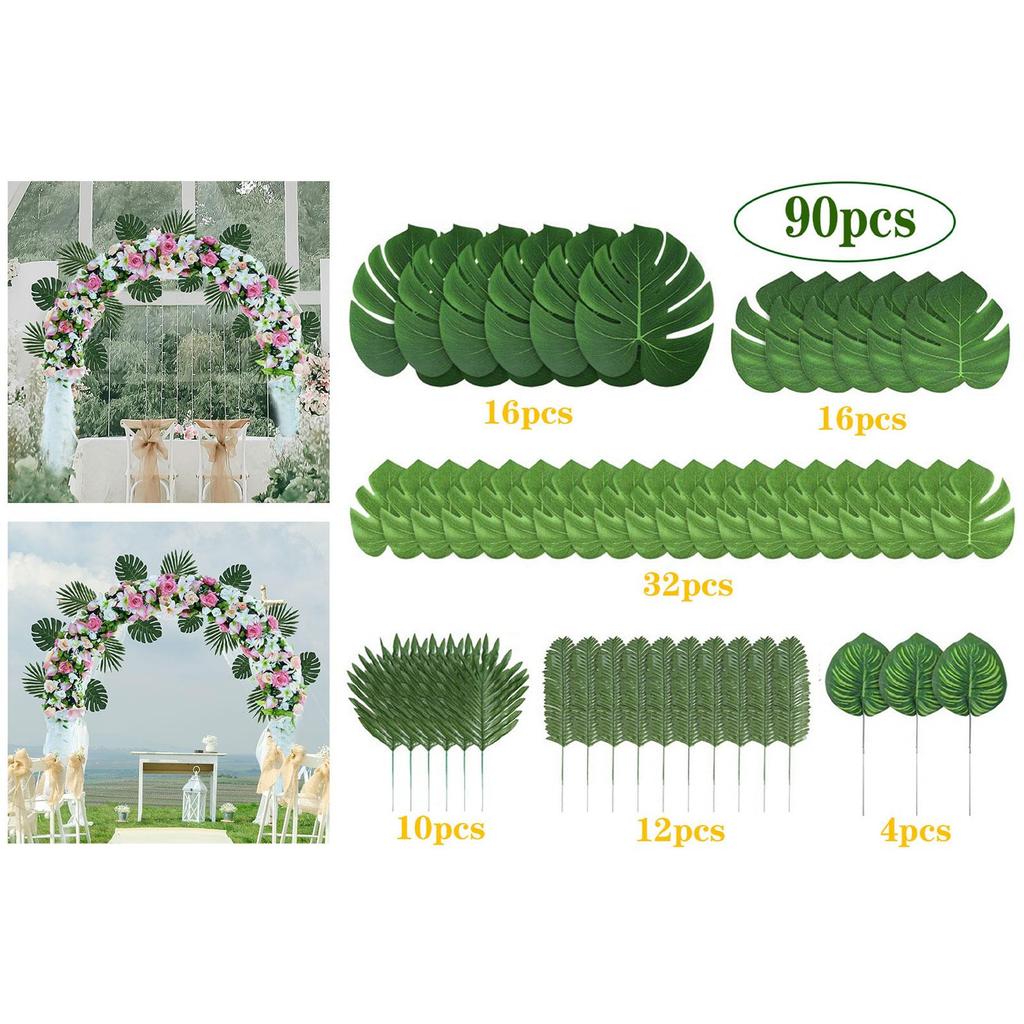 90Pcs Monstera Leaves 6 Kinds Artificial Vivid Tropical Leaves for Weddings Photo Shoots Events Banquet Jungle Beach Theme
