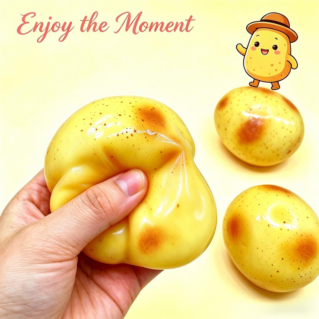 Potato Shaped Silicone Toy Decoration Squeezable Slow Rebound Soft Stress Relief Ornament with Mud Texture for Desktop Handmade