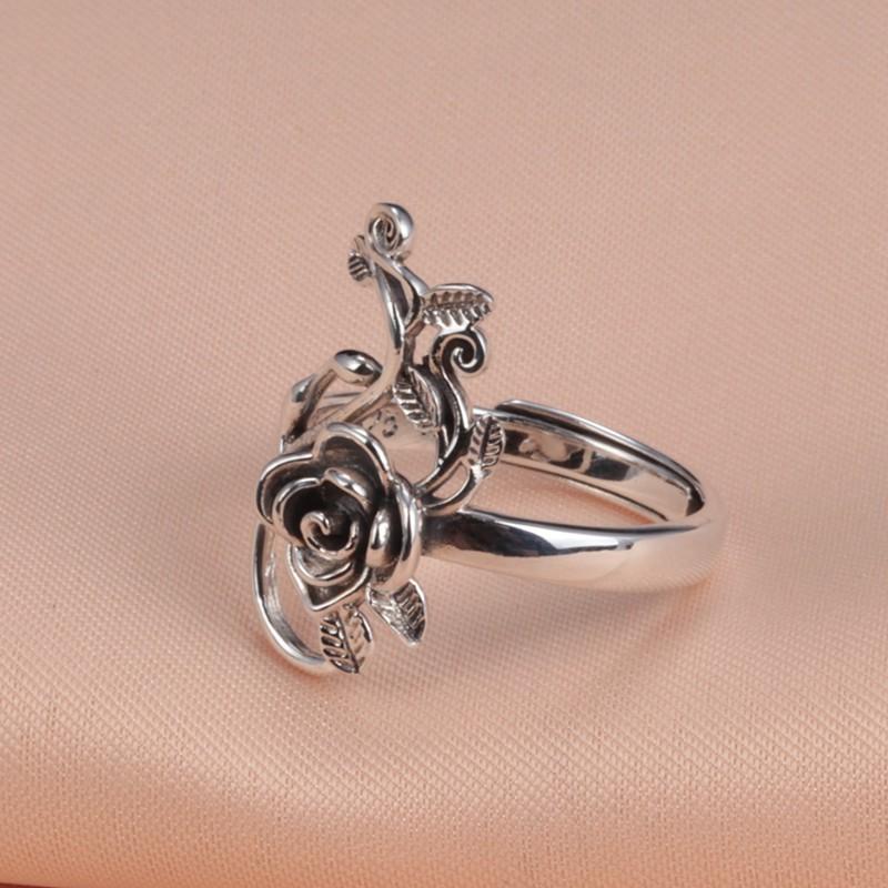 Adjustable Open Ring Women Men Vintage Rose Flower Cutout Boho Style Plated Copper Jewelry