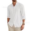 Men Casual Loose Stand Collar Long Sleeve Solid Color Plus Size Shirt