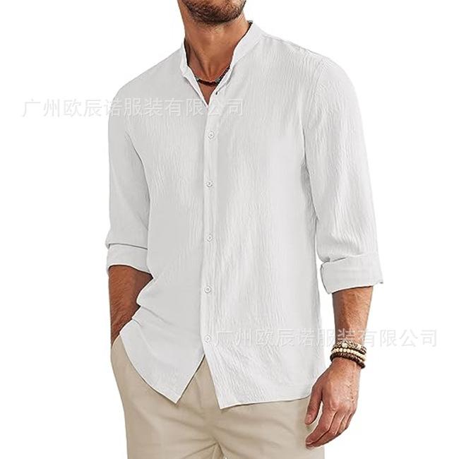Men Casual Loose Stand Collar Long Sleeve Solid Color Plus Size Shirt
