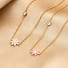 Enamel Daisy Flower Necklace,Stainless Steel Thin Link Bezel CZ Chain,Waterproof Tarnish Free Gift for Women
