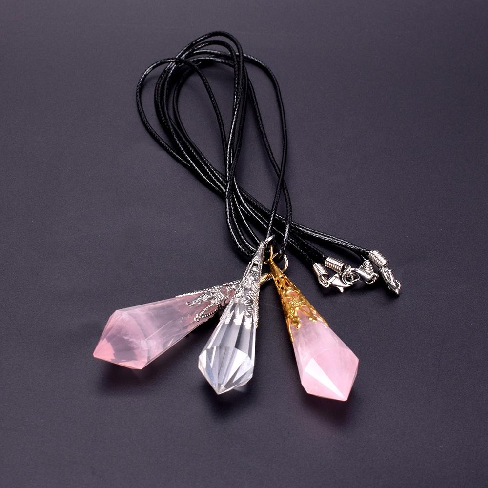 Gemstone Magic Reiki Rose Quartz Crystal Healing Charka Dowsing Pendulum Necklace Pendant