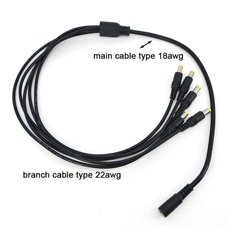 70cm 1 To 5 Way Splitter Cable 5.5*2.1mm Female To Male Main Cable 18awg Branch Cable 22awg 12V DC Power Supply Adapter