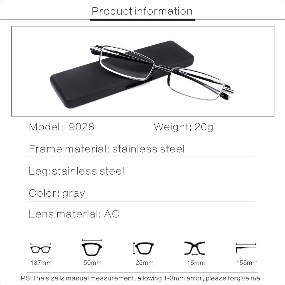 Reading Glasses for Men Presbyopic Glasses Women Metallic with Folding Portable Rectangle Metal Case High Quality with Case