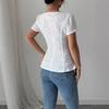 Women's Summer Fashion Elegant Casual Lace Shirt Square Neck Bow Short Sleeve Top