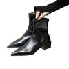 Women's Ankle Boots Fashion Pointed Toe Square Heel Middle Heels Casual Women Shoes Silvery Low Tube Large Size Short Boot