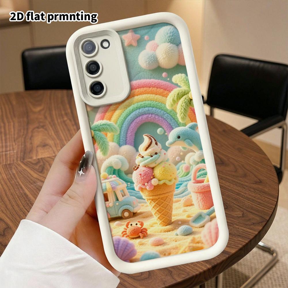 Phone case: 2D flat, suitable for Samsung Galaxy A34 A35 M05 M06 S20 S22 S21 FE Plus 5G protective case, giant ice cream, perfect Christmas and Hallow