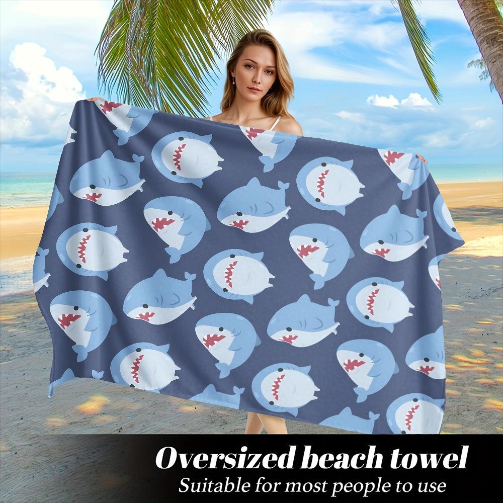 Cute Cartoon Shark Surfing Beach Towel Polyester Quick Dry Sand Free Swimming Bath Towel for Kid Boys Girls Summer Pool Vacation