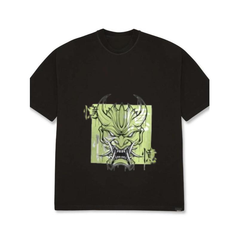 Weißes T-Shirt Herren Streetwear Grafik Drachengesicht Print Chinesische Schriftzeichen Lässig Mode Top Alltagskleidung Sommer Outfit