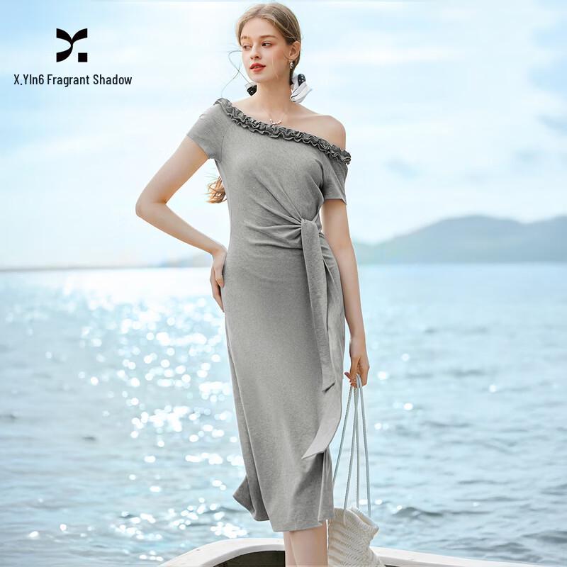 Xiangying Women s Off-Shoulder Knit Dress with Lace Trim XL