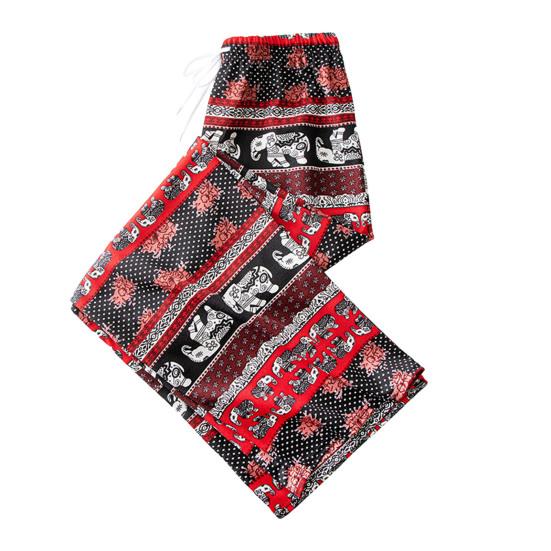 

Ethnic Style High Waist Women Pants Elastic Waistband Drawstring Retro Elephant Print Straight Wide Leg Pants Female Clothing