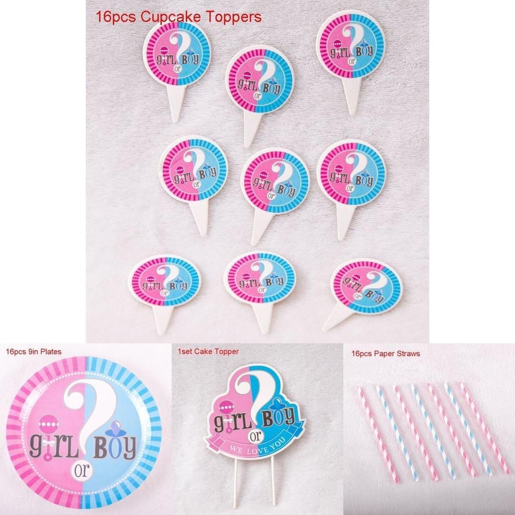 Elegant Baby Gender Reveal Party Decoration Boy Or Girl Disposable Tableware Set