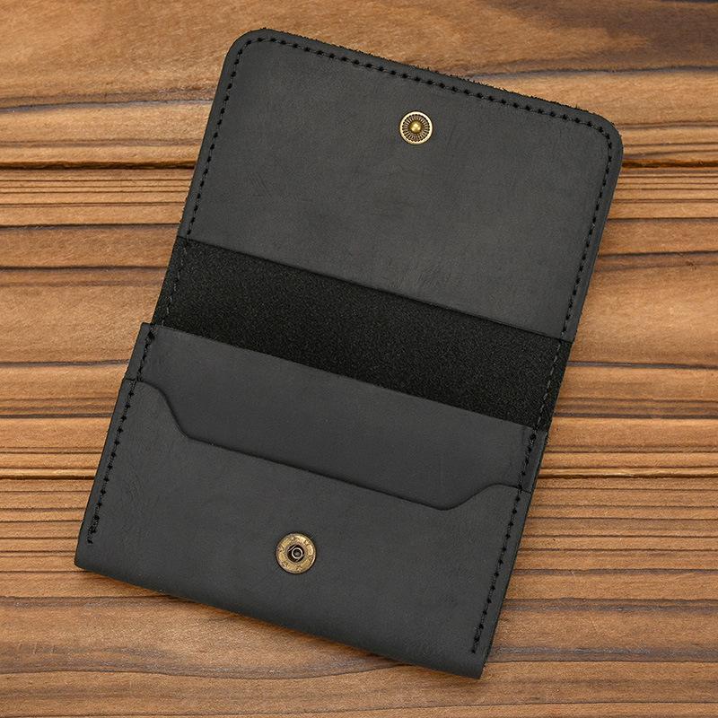 Men'S Genuine Leather Card Bag, Simple Snap Button Change Bag, Change Bag, Retro Crazy Horse Leather Card Bag, First Layer Cowhide Coin Bag.