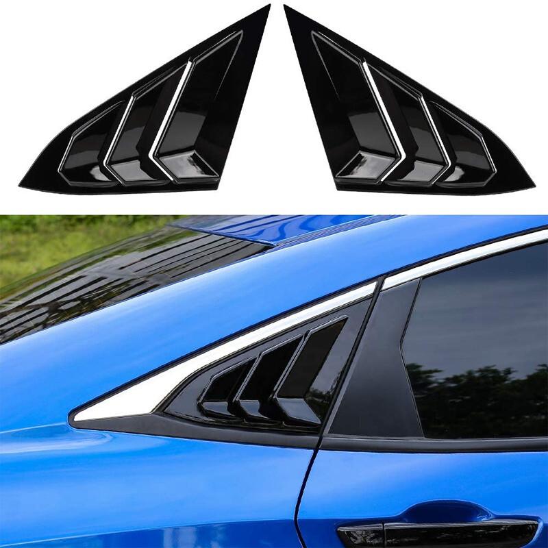 Glossy Black Quarter Window Louver Cover Trim Fits Honda Civic 2016~21 Side Vent
