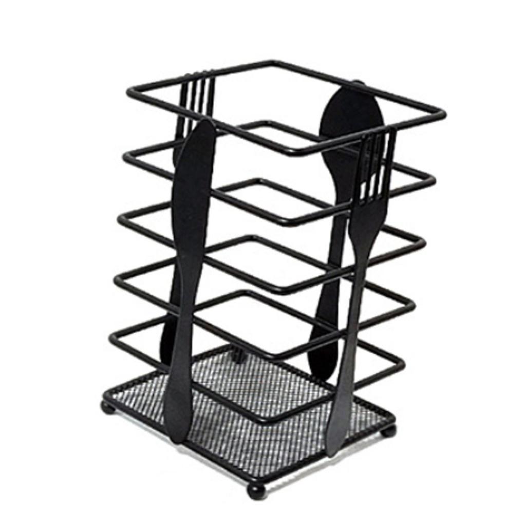 Countertop Utensil Holder Matte Black Modern Multifunctional Metal Cutlery Drainer for Forks Spoons Cooking Utensils