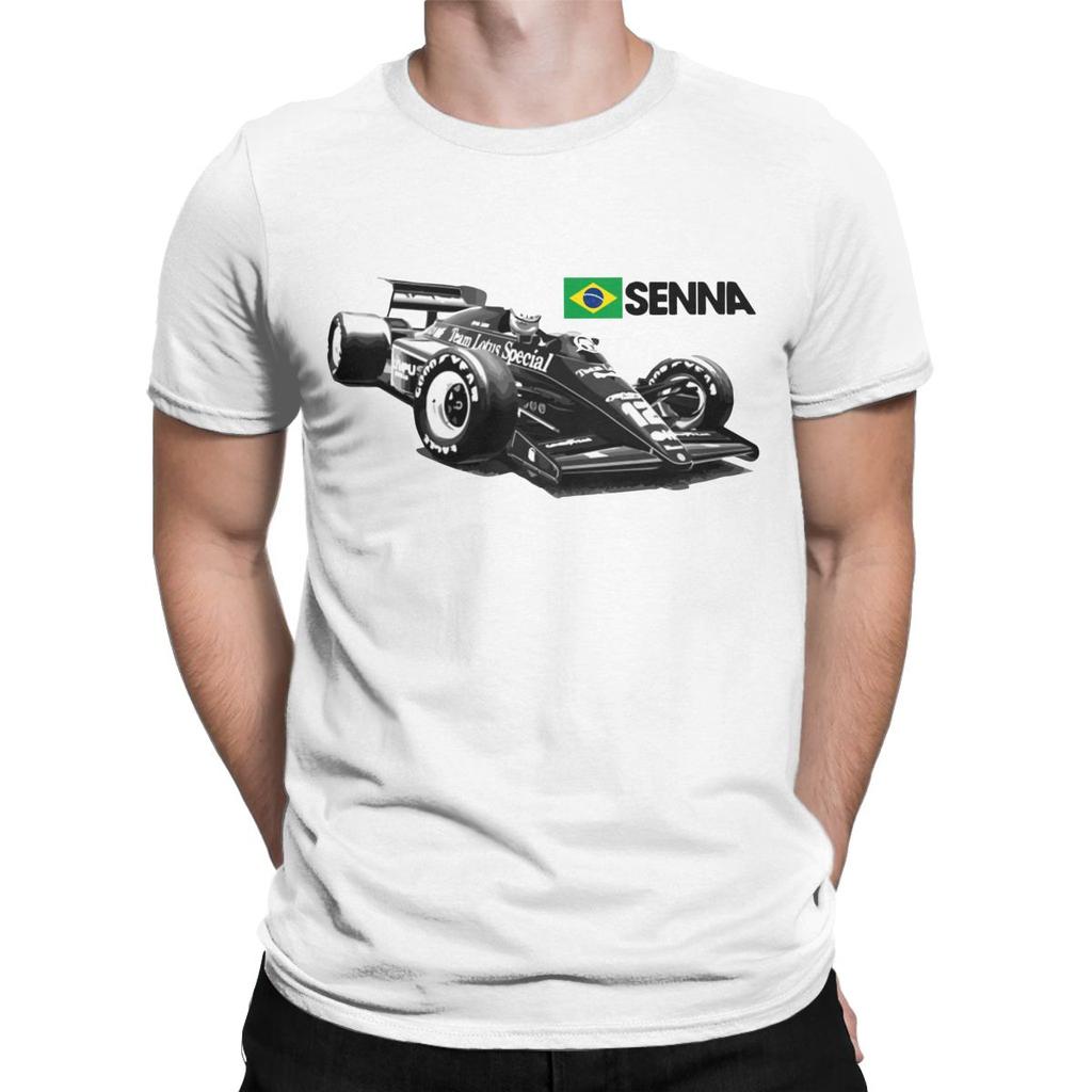 Brazilian Racer Ayrton Senna 97T Car TShirts for Men Vintage Pure Cotton Tees Crew Neck Short Sleeve large size gift Tops
