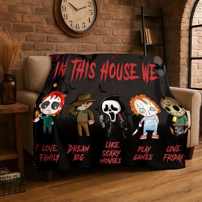 

Horror Movie Character Chucky S-Scream Cartoon Flannel Blanket Soft Warm Throw Blanket for Bedroom Living Room Bed Travel Gift 75x90cm