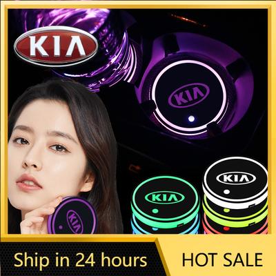 2026 Adesivo de Carro Quente Luz LED de 7 Cores para Porta-Copos de Carro Porta-Copo Luminoso Almofada para Copo de Água Para Kia Rio Picanto Sportage Niro Morning C