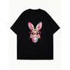 Oversized T Shirt Black Bunny With Glasses And Bubble Gum Print Casual Wear For Women