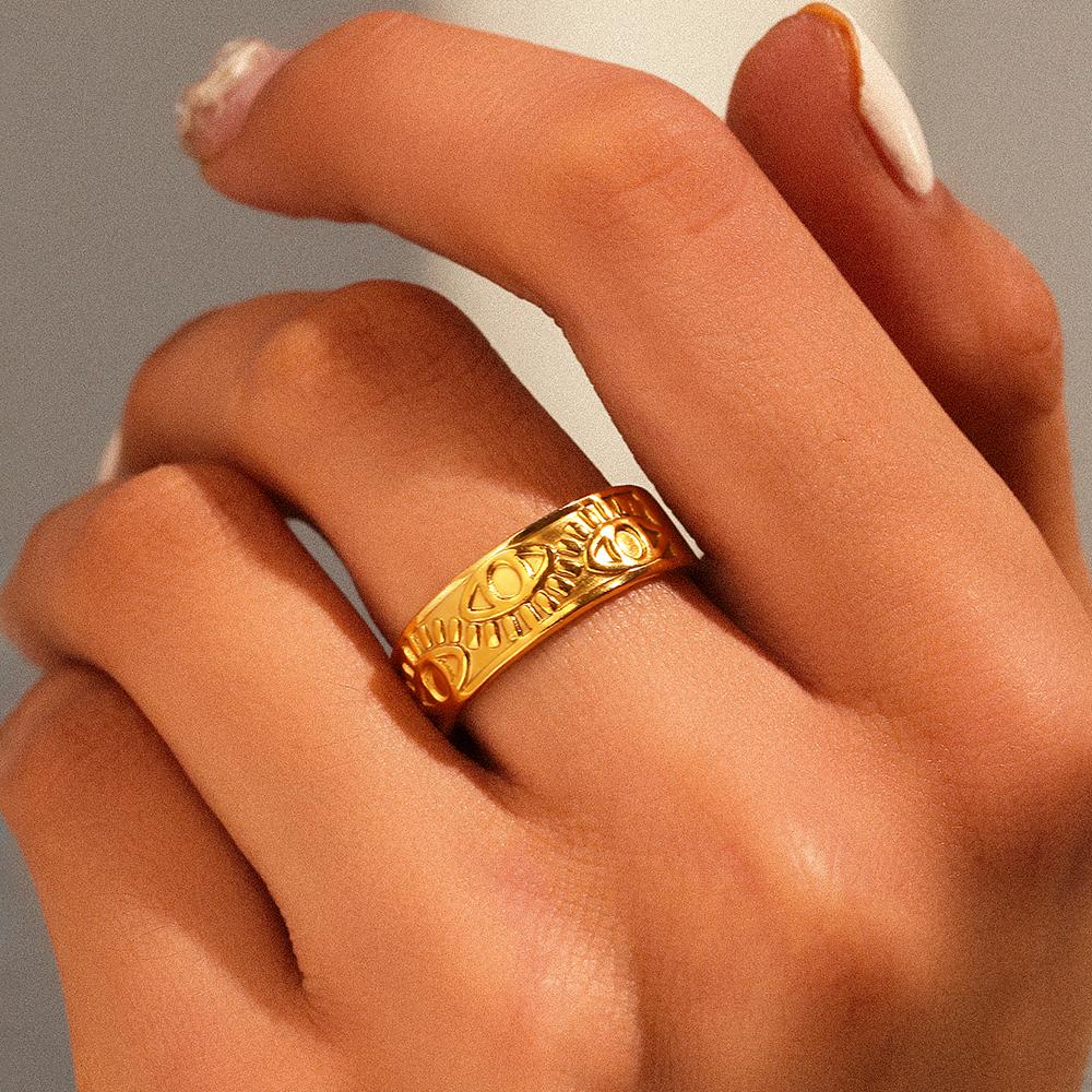 Stainless Steel Rings Personality Design Vintage Devil's Eye Open Ring Unique Exaggerated Ring For Women Zircon Gift Party Wear