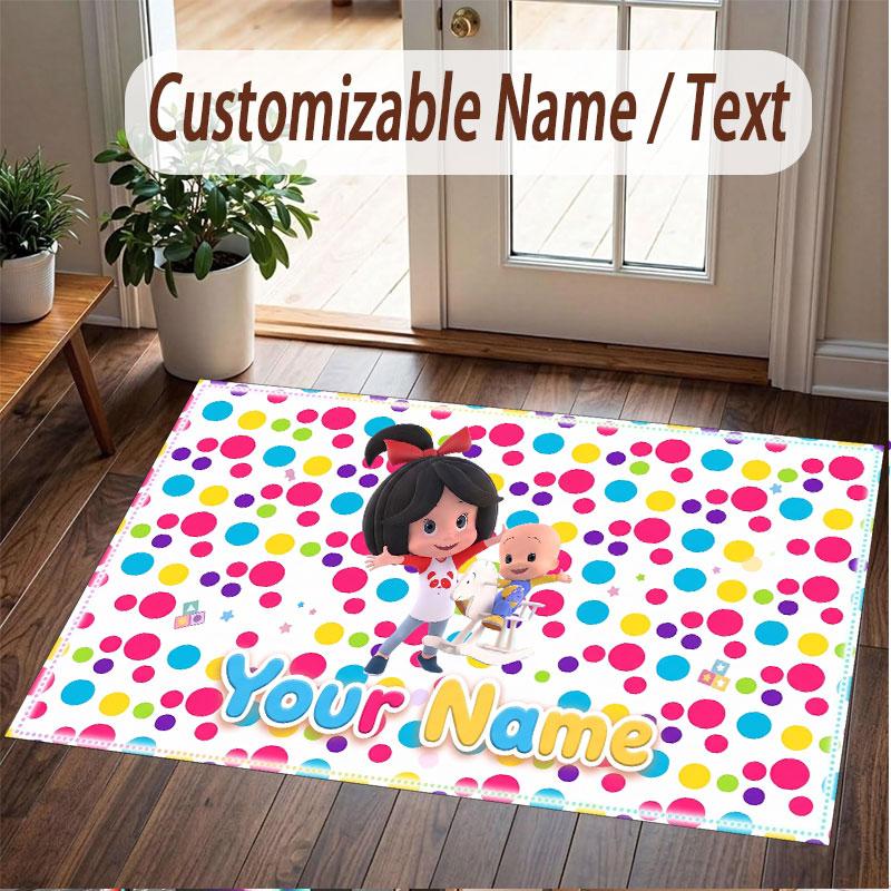 Custom Name Text Crystal Velvet Rug,Cleo & Cuquín Soft Plush Decorative Non Slip Floor Carpet