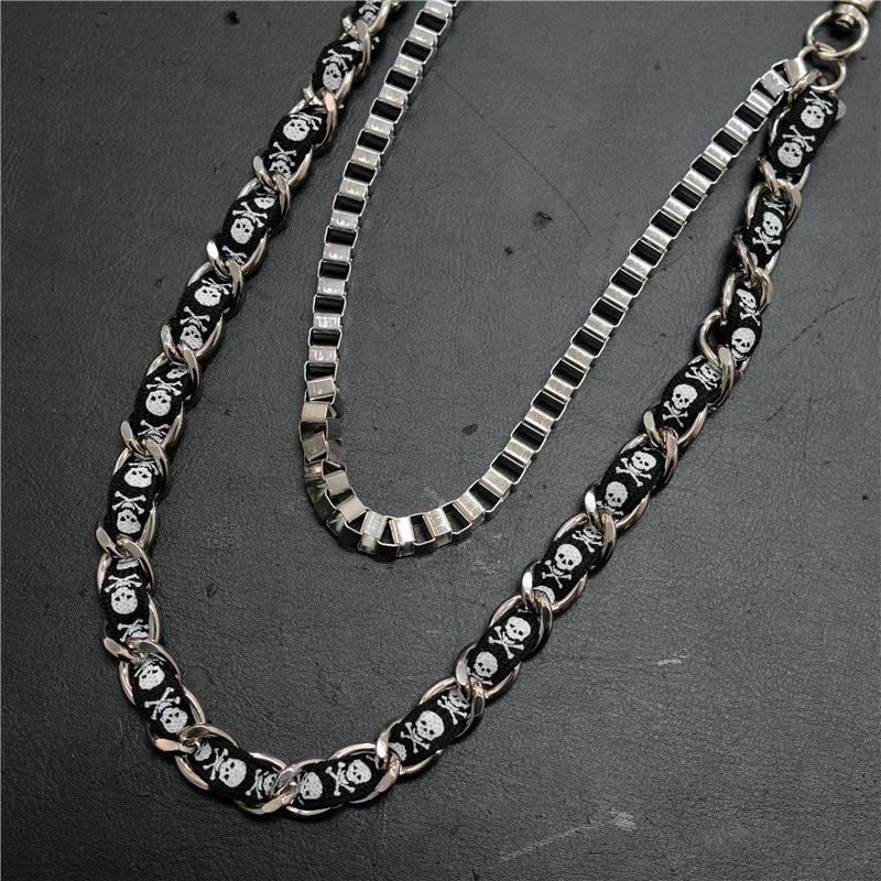 Skull Print Patchwork Double Layer Waist Chain Hip Hop Pants Chain - Unisex Trousers Fashion Accessory