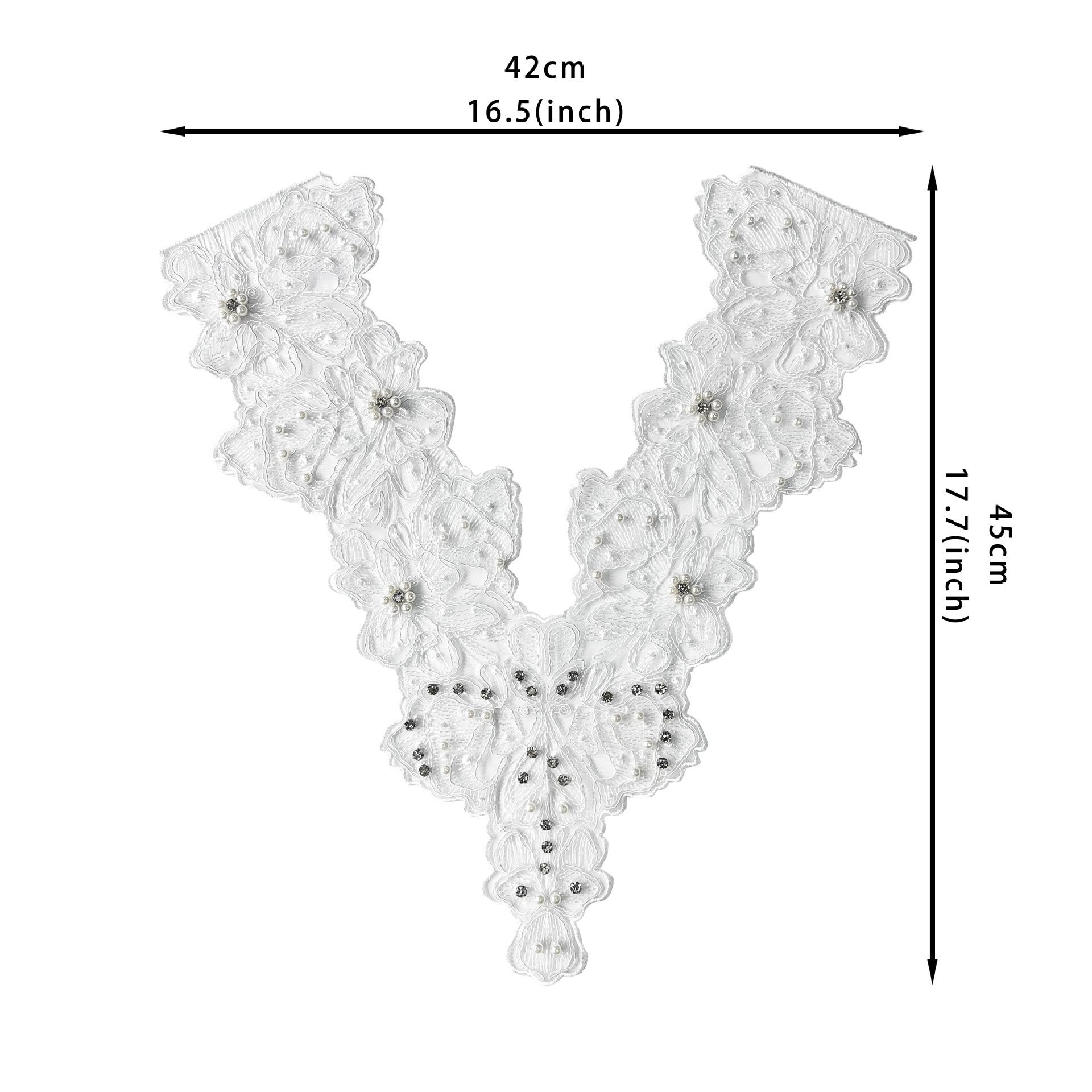 

Белое платье с V-образным вырезом, расшитое бисером, из сетки, с нашивкой, свадебное платье, платье для выступлений, декоративный передний воротник, тканевая наклейка, аксессуары 66949 beads